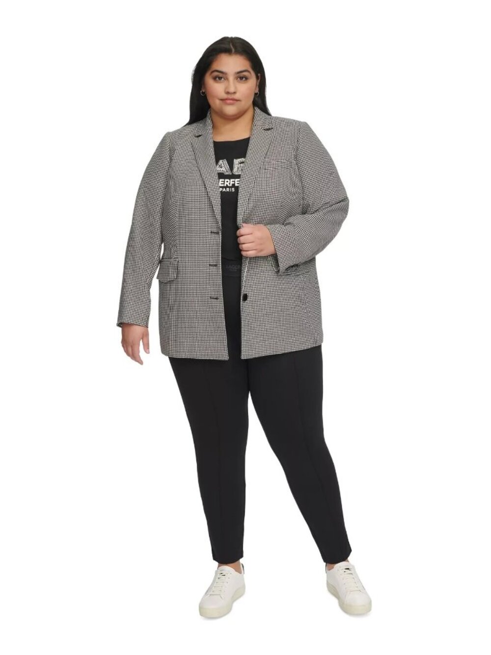KARL LAGERFELD PARIS Plus Size 24W Three-Button Houndstooth Blazer Black $209